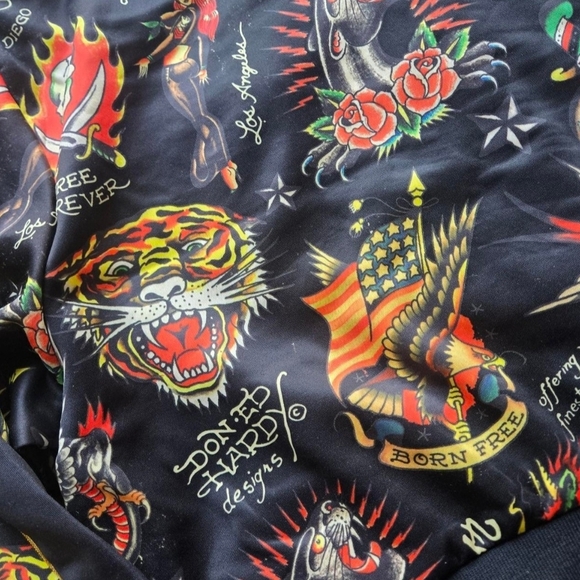 Ed Hardy Y2K Tattoo Bomber Jacket Black Graphic Streetwear MCbling Cropped - Picture 3 of 4